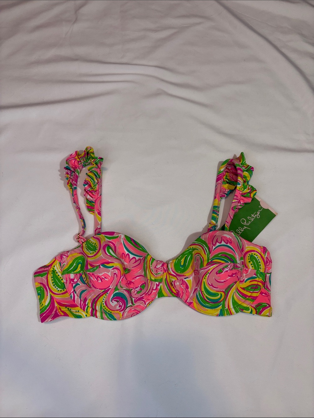 Hannah Ruffle Bikini Top Multi All Nighter Flamingo Paisley NWT December 2014